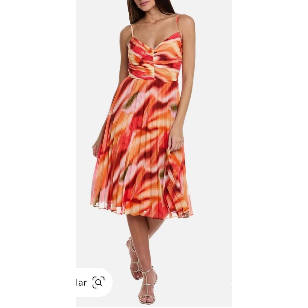 NEW BCBG New York Sleeveless V Neck Pleated Midi Day Dress L